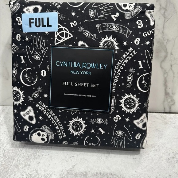 Cynthia Rowley Halloween Ouija Print Sun Stars Moon Skull Full Sheet Set - Picture 2 of 2